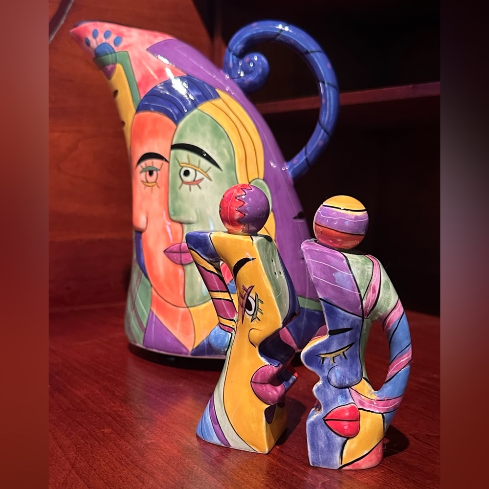 Picasso Style Pitcher-Salt & Pepper Shakers Each Angle Unique Female Features!